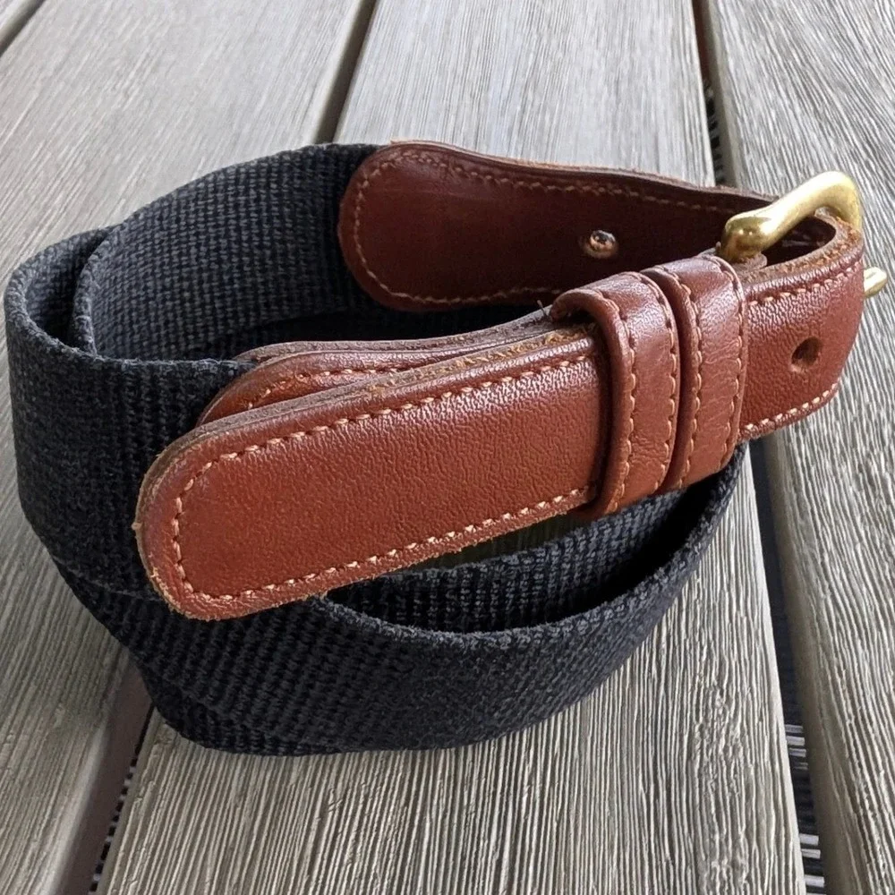 Coach Vintage Natural Linen Leather Belt Black Brown Brass Size 36
